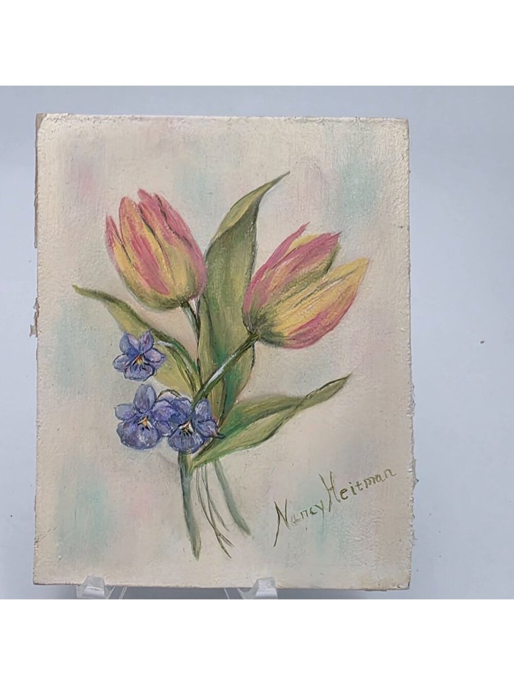 Original Floral Oil Painting By Nancy Heitman On Canvasboard Signed Artwork 4"x5